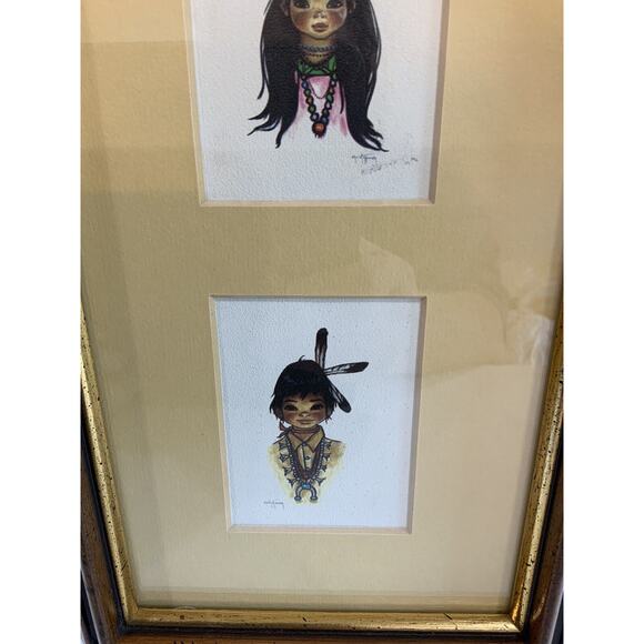Vintage Christoffersens By SAGA Native American Girl And Boy Signed Art - Picture 3 of 11